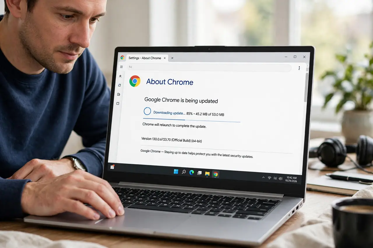Step 1 in action for 'Update Chrome' Pop-Up: Know how real Chrome updates.