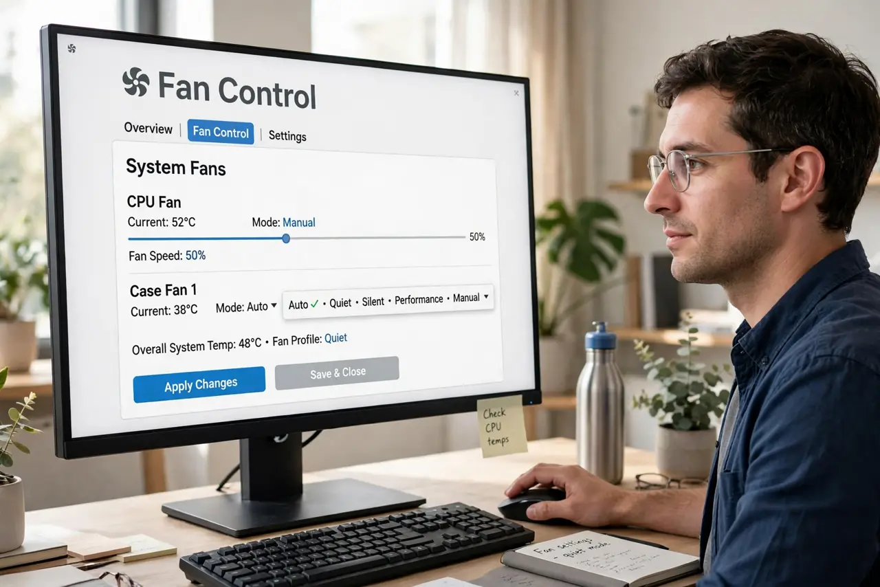 A person calmly performing the guide's first step: Open fan control.
