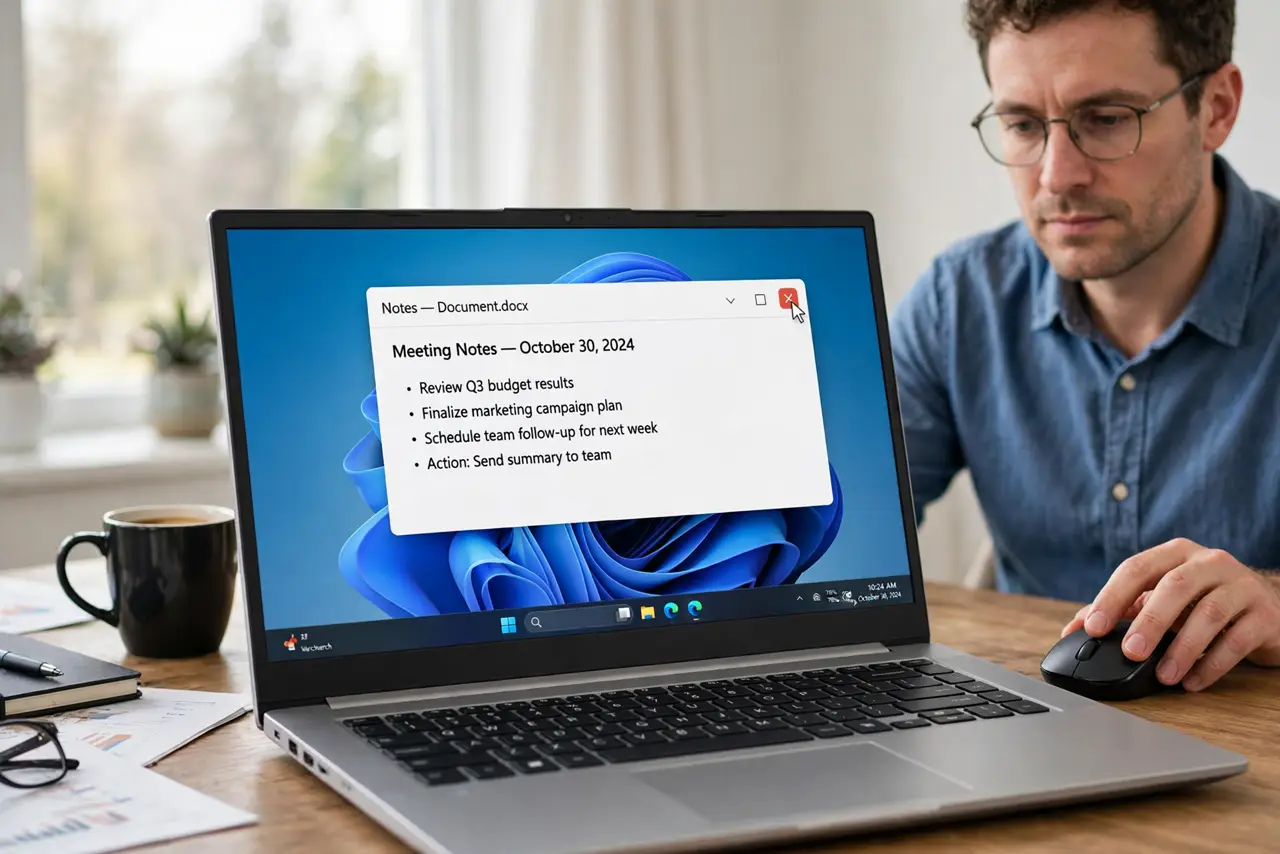 An adult closing an app fully so its file can be released.