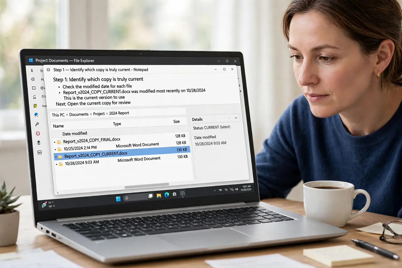 Person performing step 1 of File Named Final Final Really? Fix It