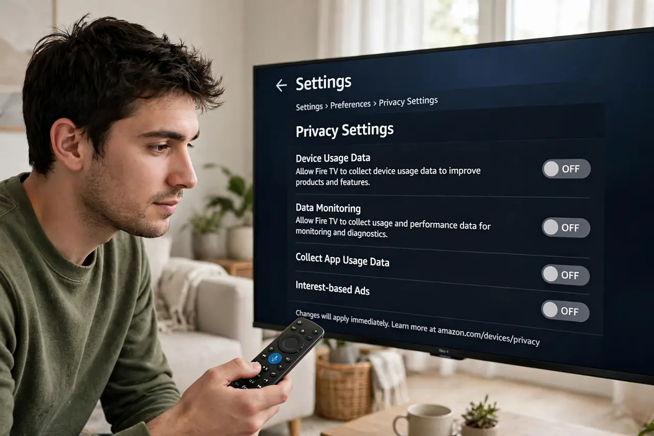 A person performing the first step: Open Settings > Preferences > Privacy Settings. Switch off device usage data and.