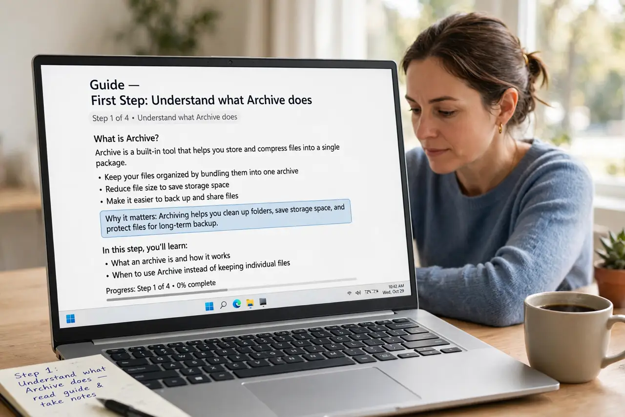 A person doing the guide's first step: Understand what Archive does.
