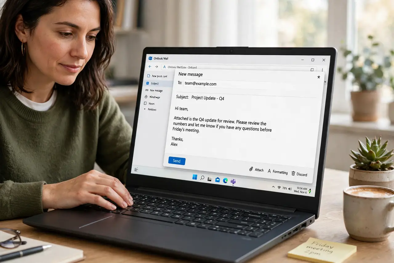 A person calmly performing the guide's first step: Compose your email normally.