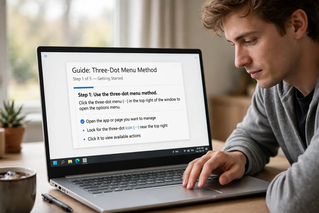 A person doing the guide's first step: Use the three-dot menu method.