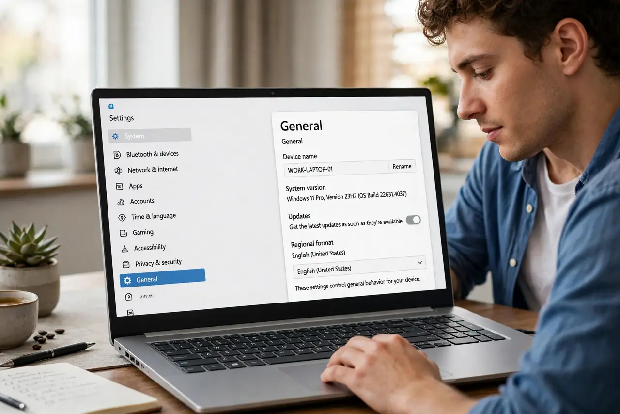 A person doing the guide's first step: Open General settings.