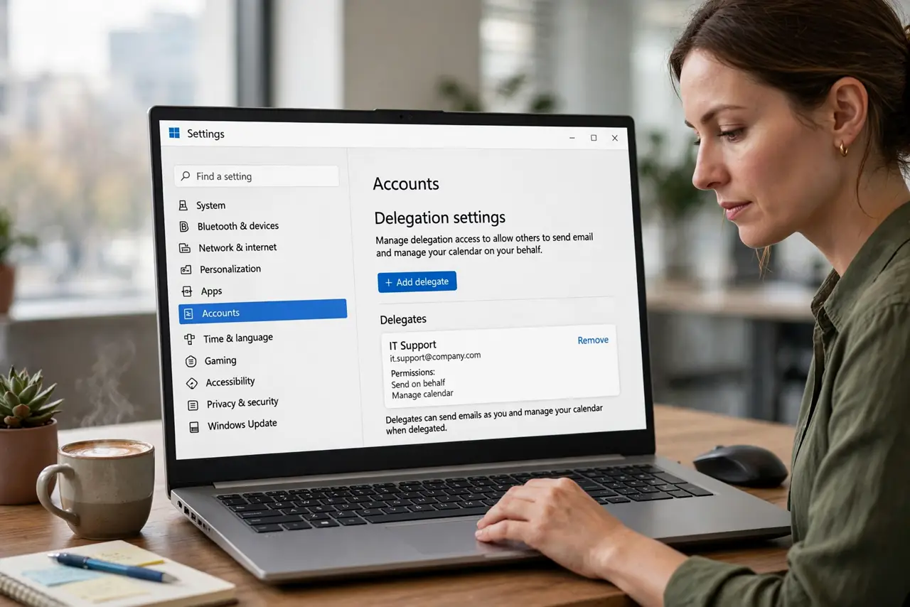 A person carrying out step one: open the delegation settings.