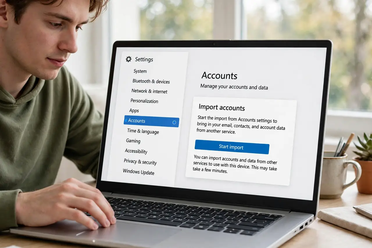 A person doing the guide's first step: Start the import from Accounts settings.