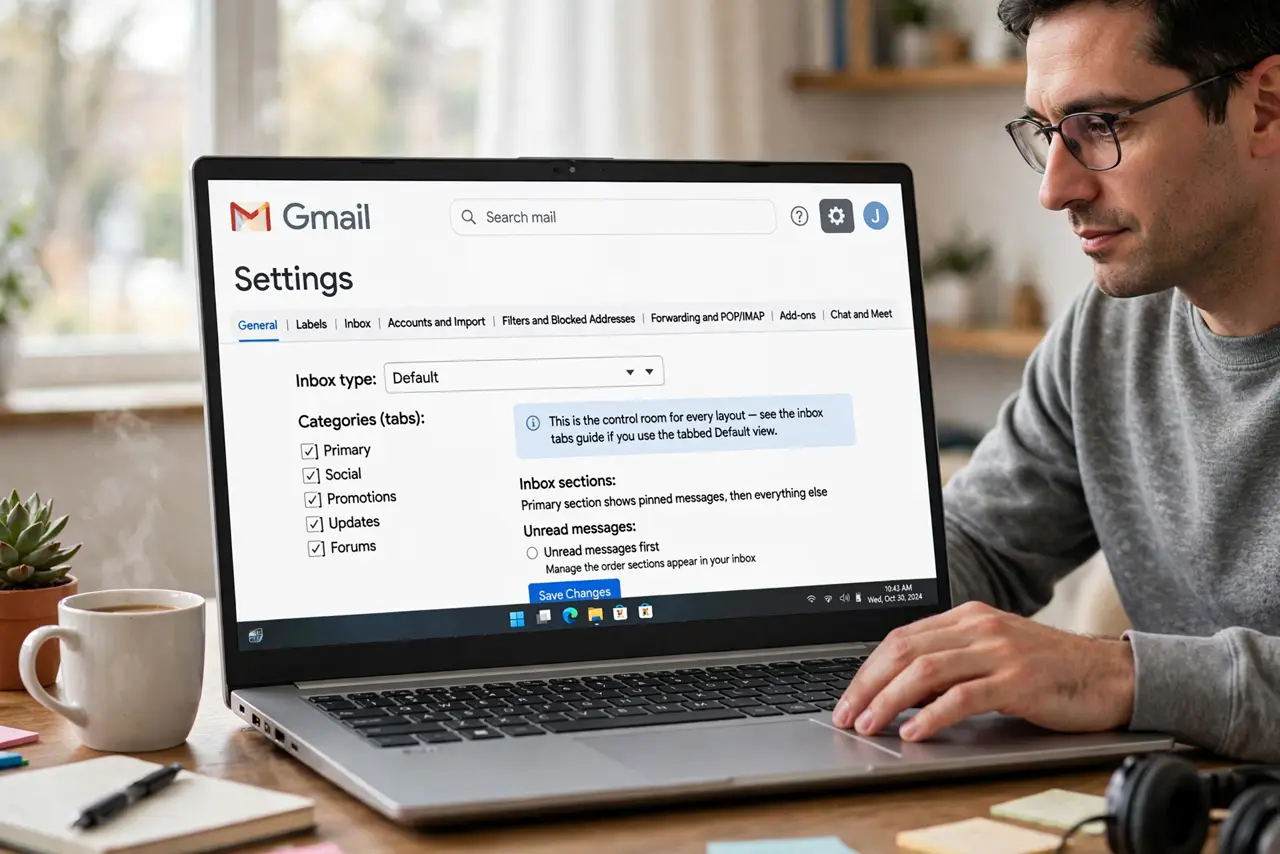 A person performing the first step of the guide: Open the Inbox settings.