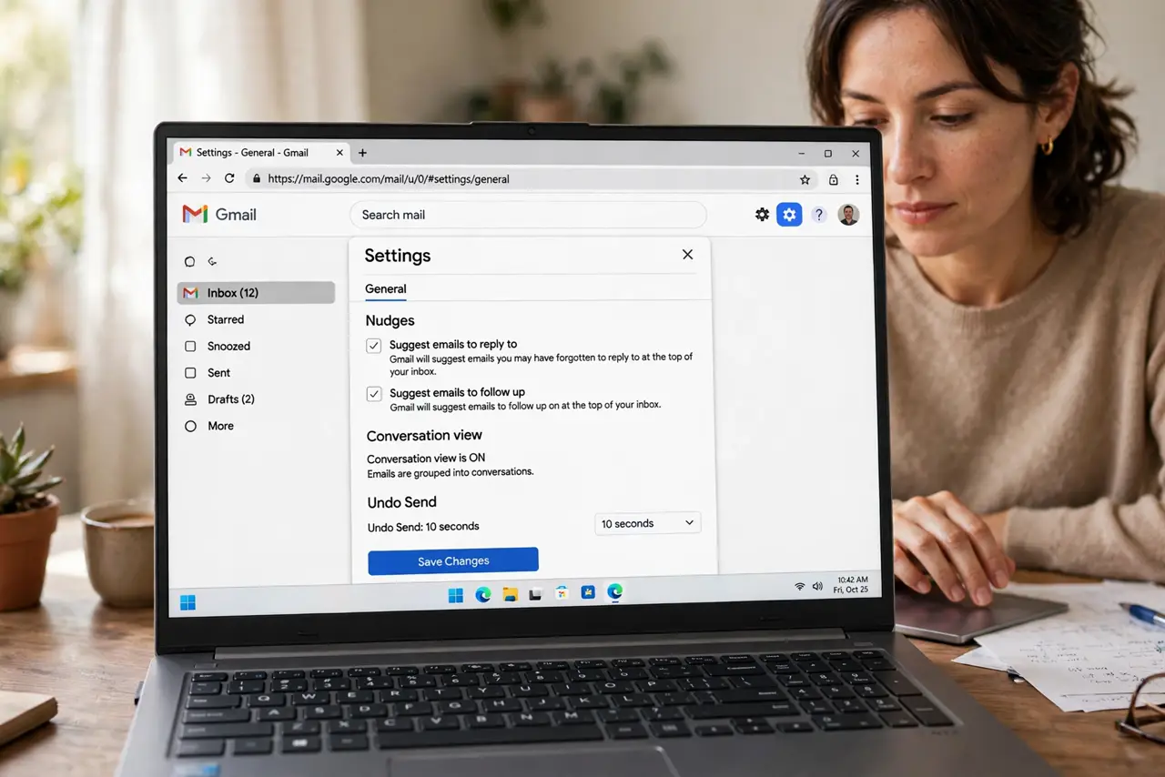 A person performing step 1: Open Gmail settings.