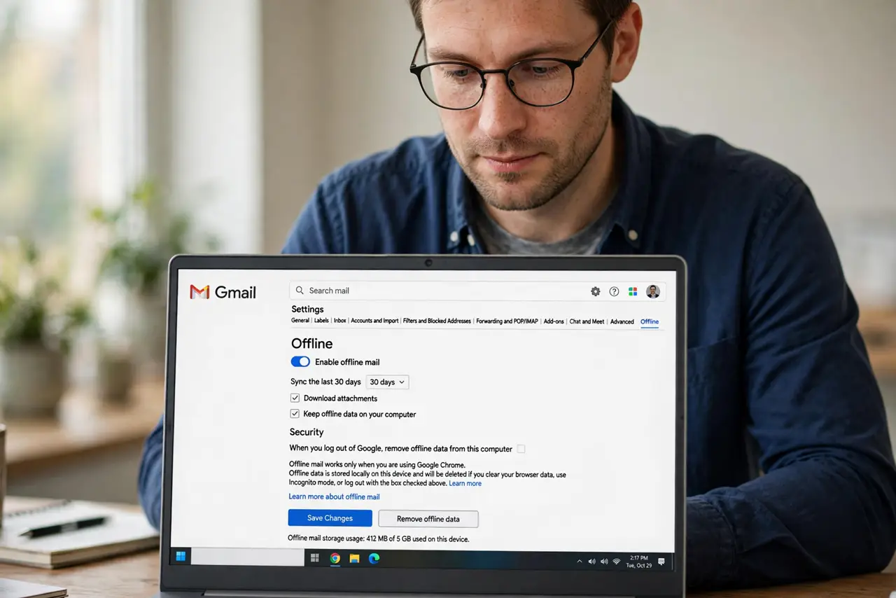 A person performing the first step of the guide: Open the Offline settings.
