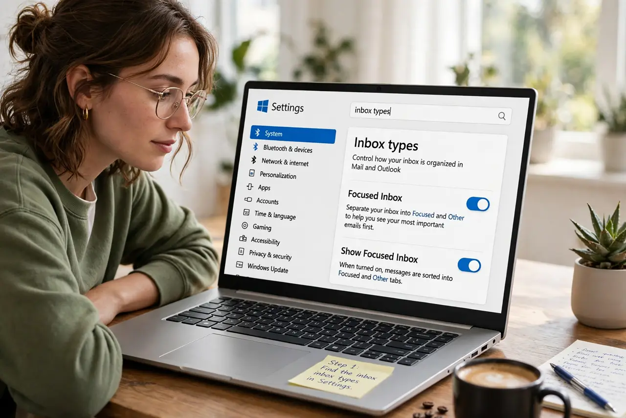 A person doing the guide's first step: Find the inbox types in Settings.