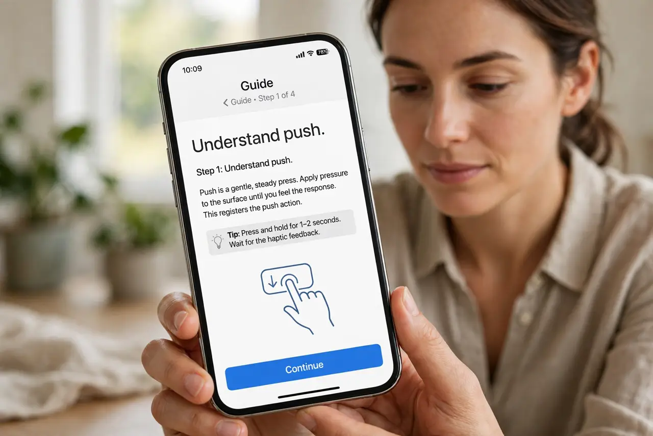A person doing the guide's first step: Understand push.