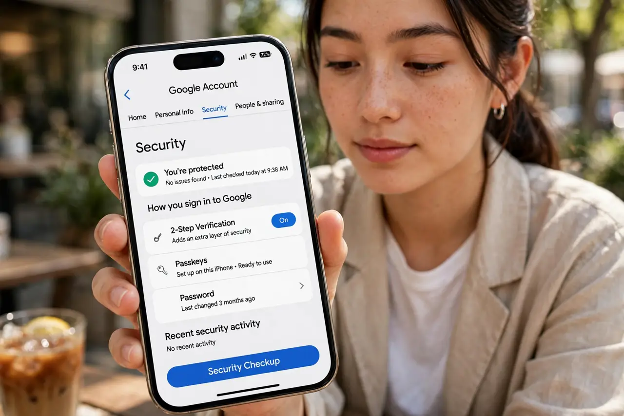 A person doing the guide's first step: Open Google Account security.