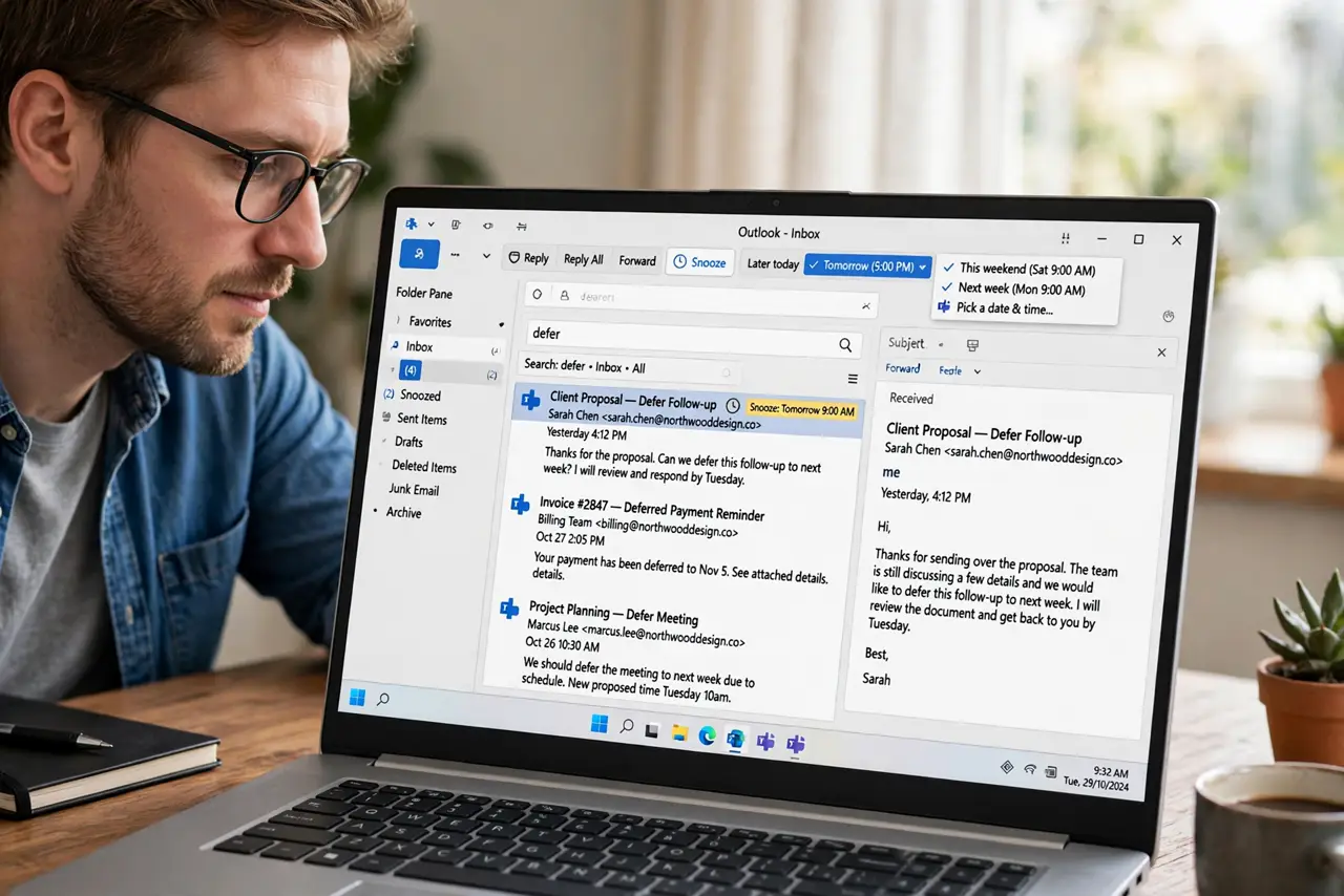 A person calmly performing the guide's first step: Find the email to defer.