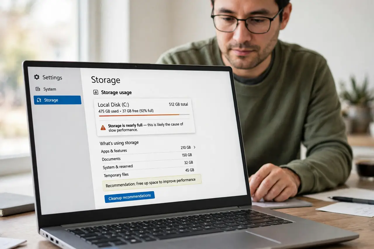 Step 1 in action for Gmail Full: Confirm storage is the cause.