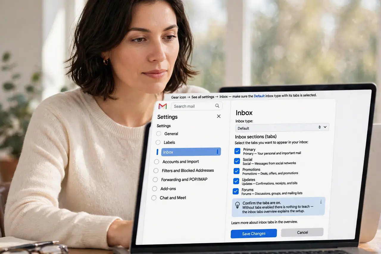 A person performing the first step of the guide: Confirm the tabs are on.