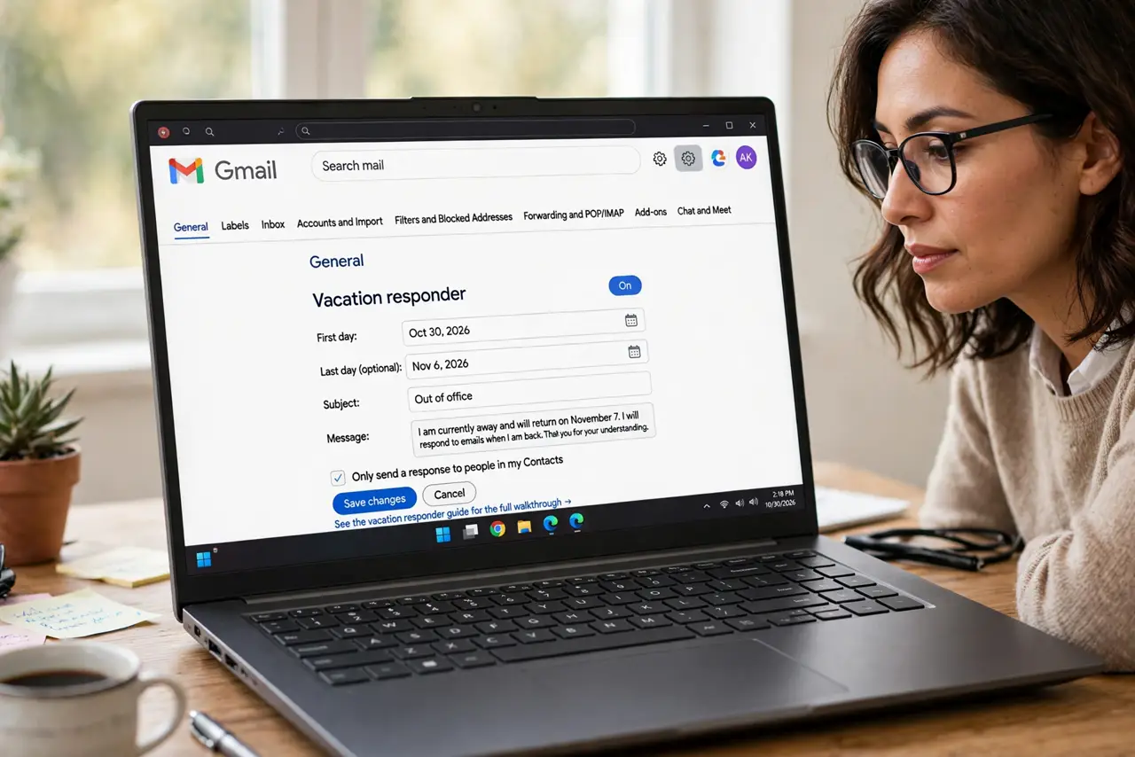 A person performing the first step of the guide: Open Gmail settings.