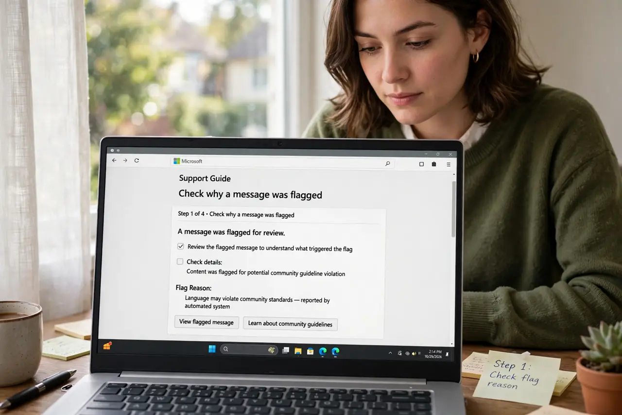 A person doing the guide's first step: Check why a message was flagged.
