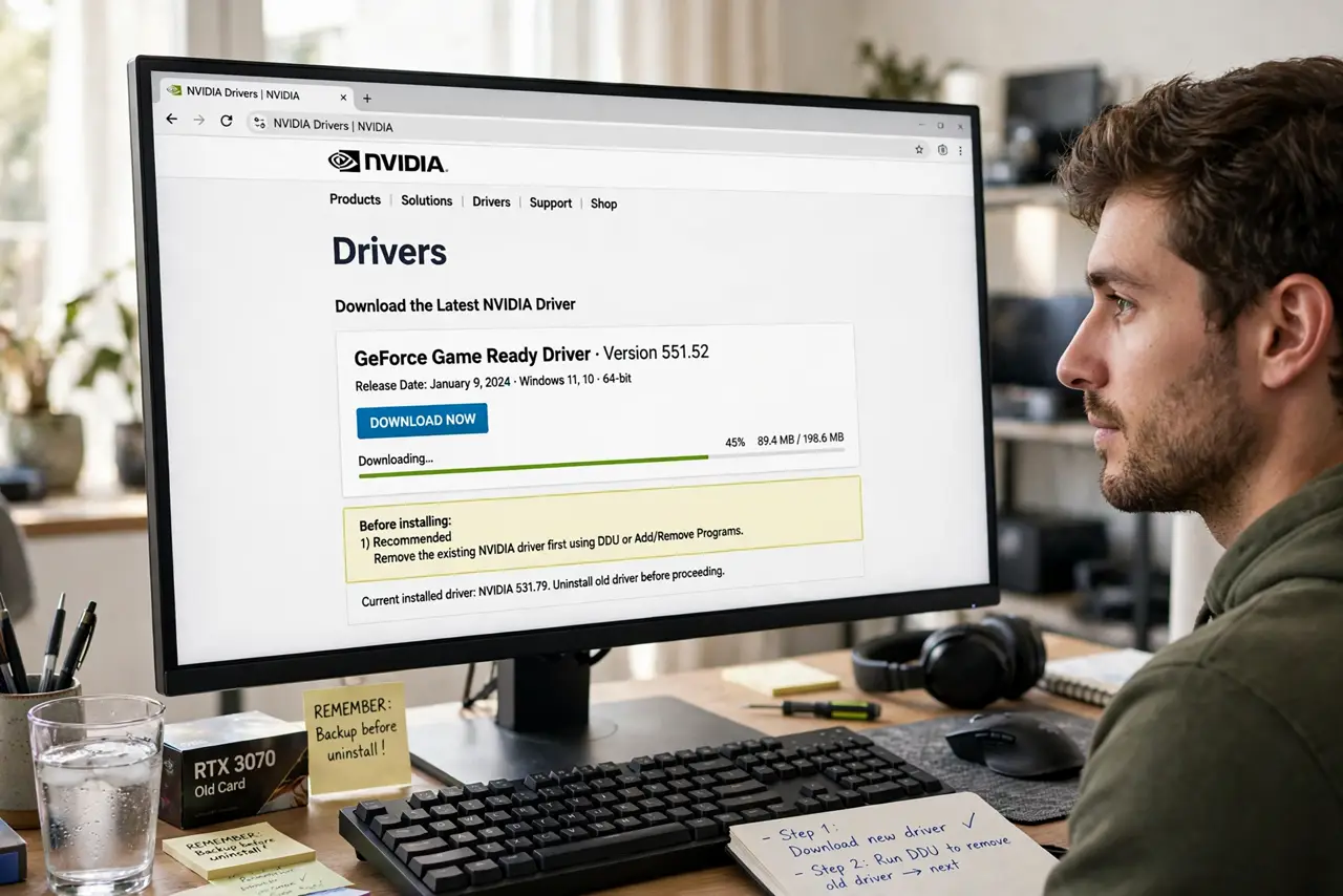 A person performing the first step: Download the new driver first. Get it from the GPU maker's official site before.