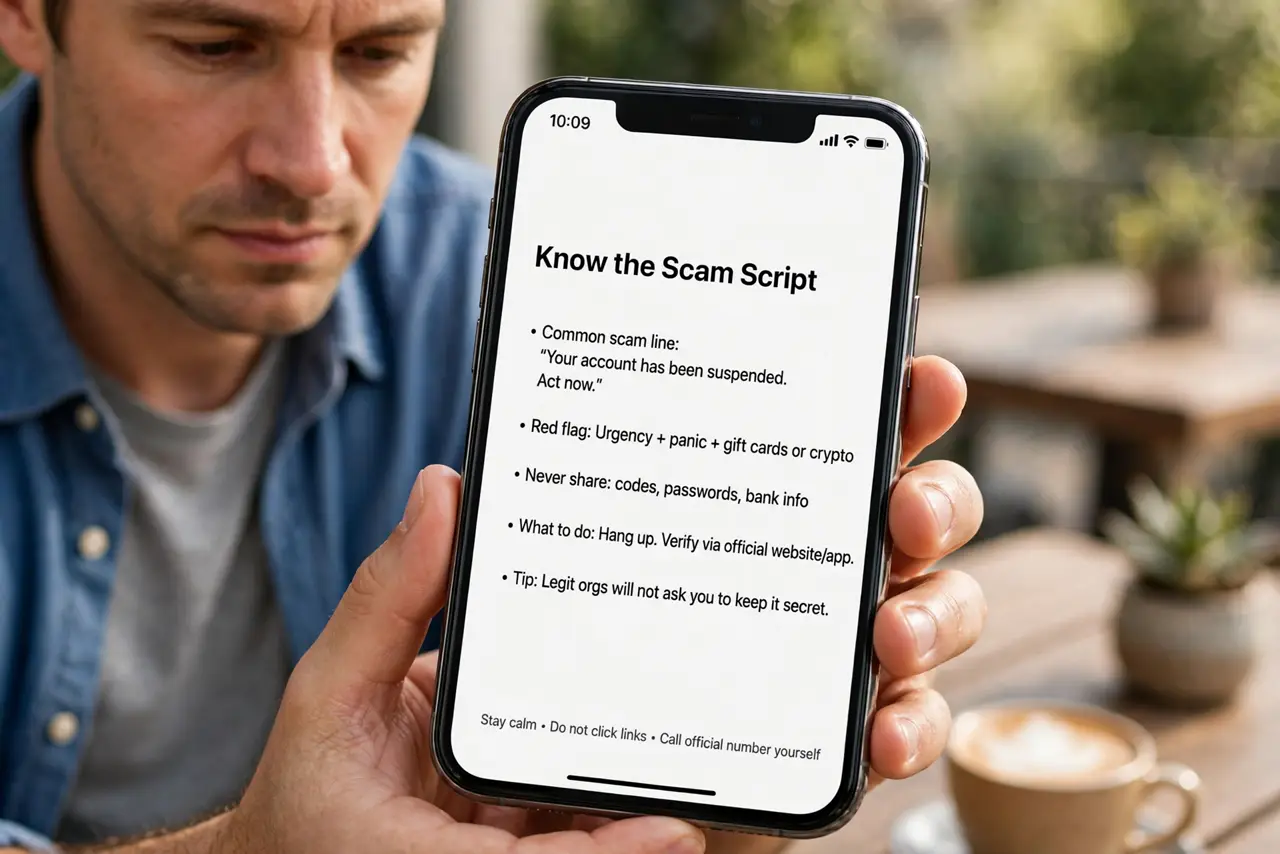 Step 1 in action for Grandparent Scam Calls: Know the script. A crying voice claims to be your grandchild, says they are hurt or arrest