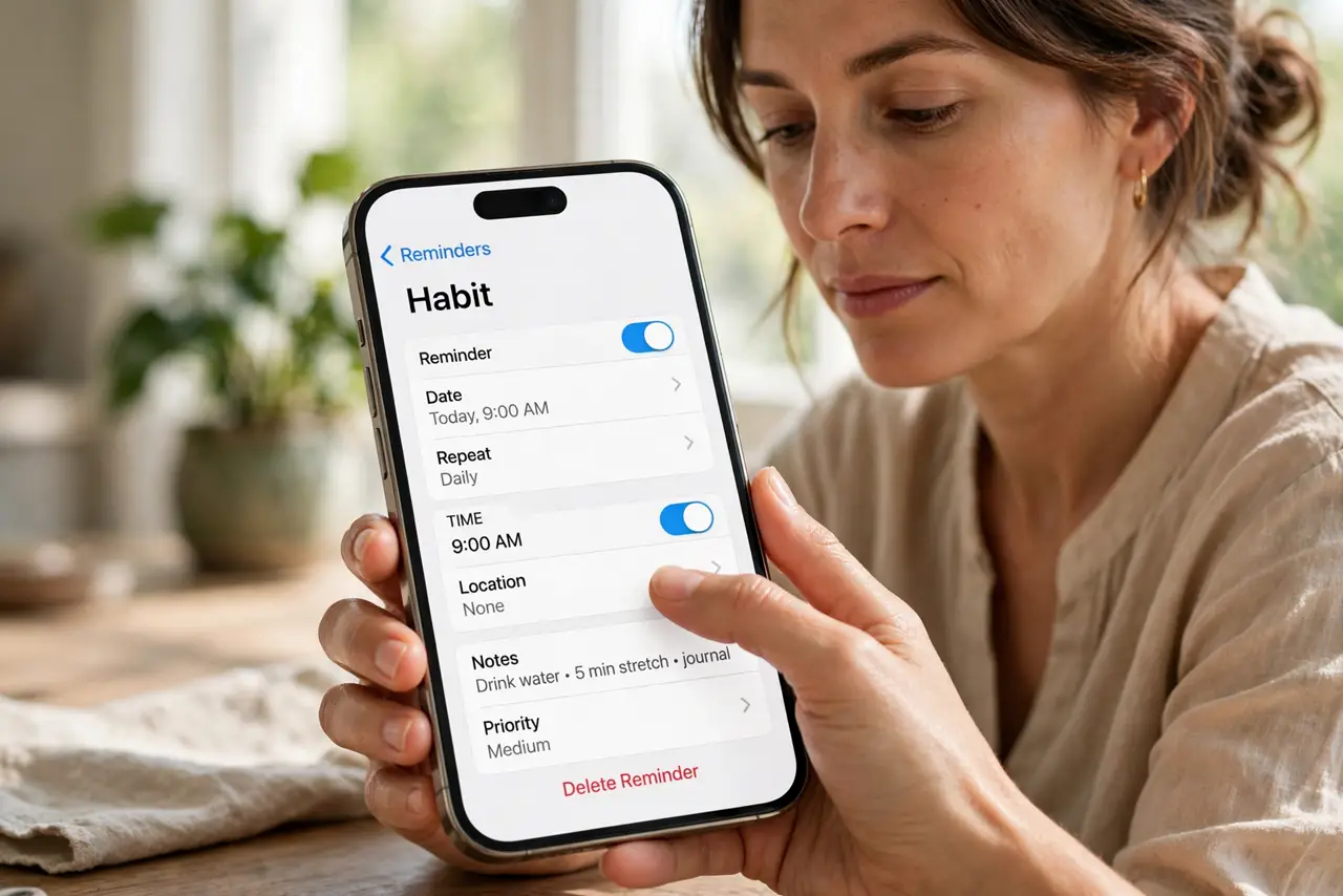 Person performing step 1 of Habit Tracker Reminder at Wrong Time? Fix It