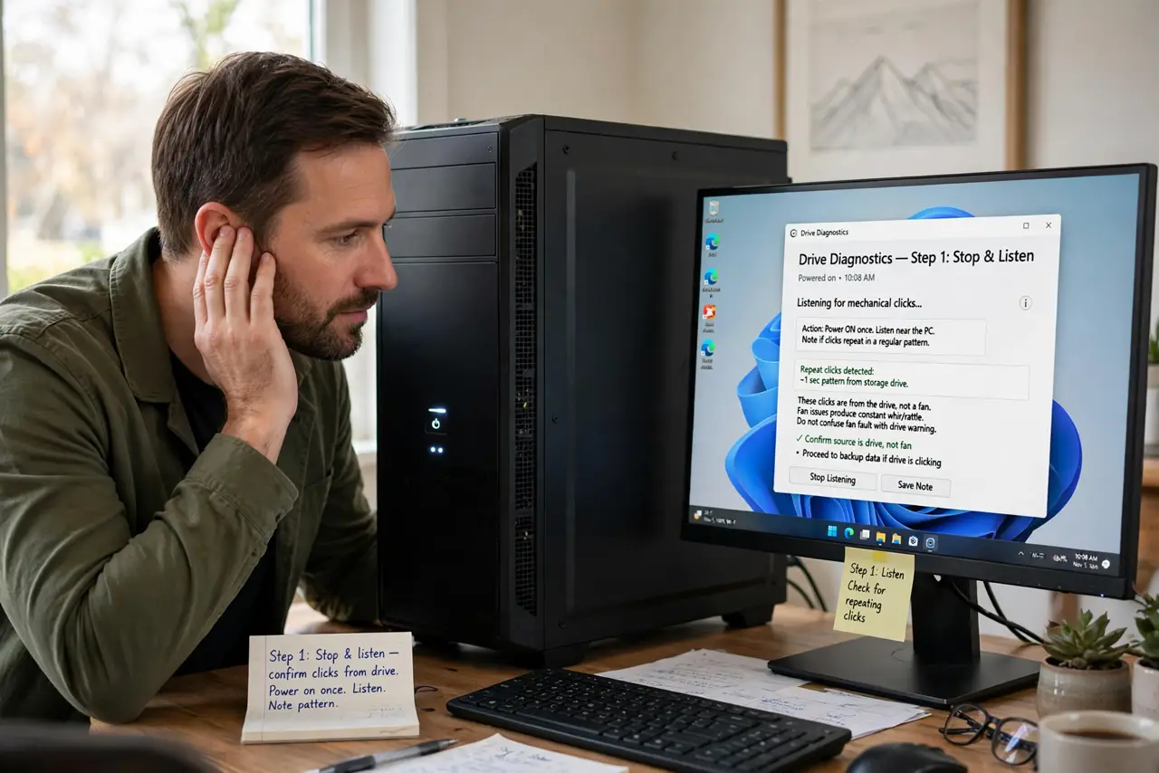 Hard Drive Clicks on Startup? Act Fast, Safely — step 1 being performed on the device.