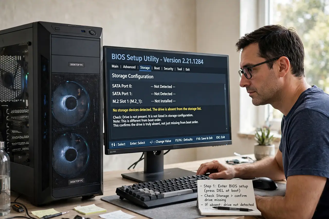 Hard Drive Not Detected in BIOS? Fix It — step 1 being performed on the device.