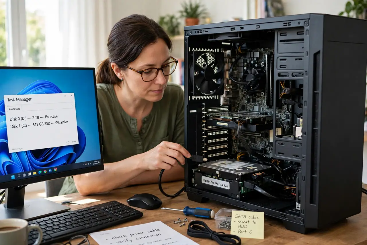 Hard Drive Not Detected in BIOS? Fix It — photo showing the situation described in the guide.