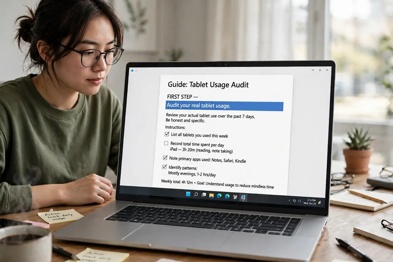 A person doing the guide's first step: Audit your real tablet usage.