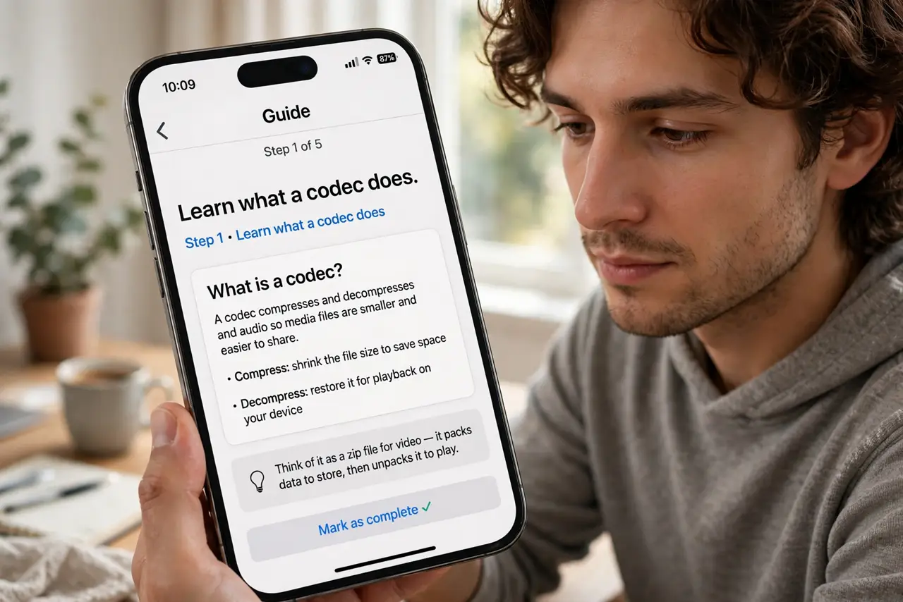 A person doing the guide's first step: Learn what a codec does.
