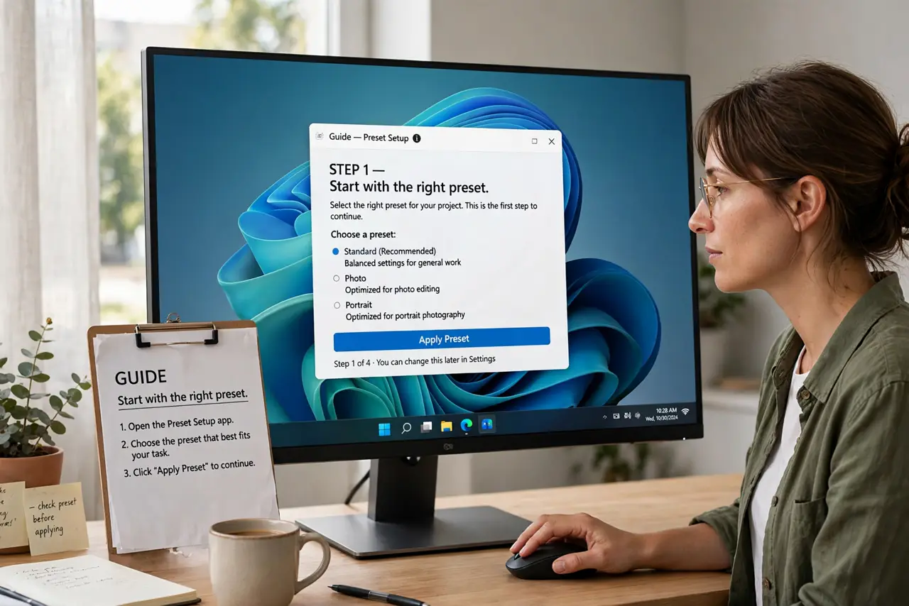 A person doing the guide's first step: Start with the right preset.