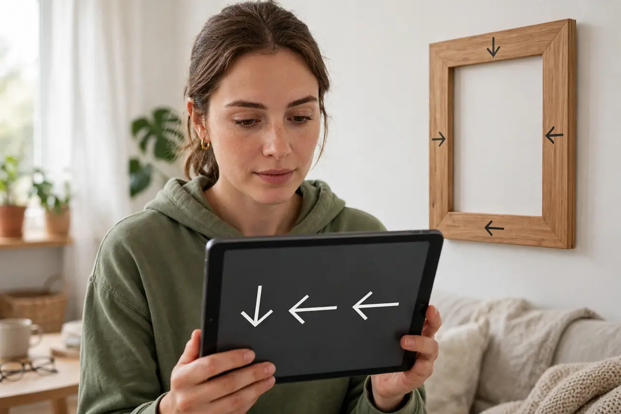 A person doing the guide's first step: Read the arrows on the frame.