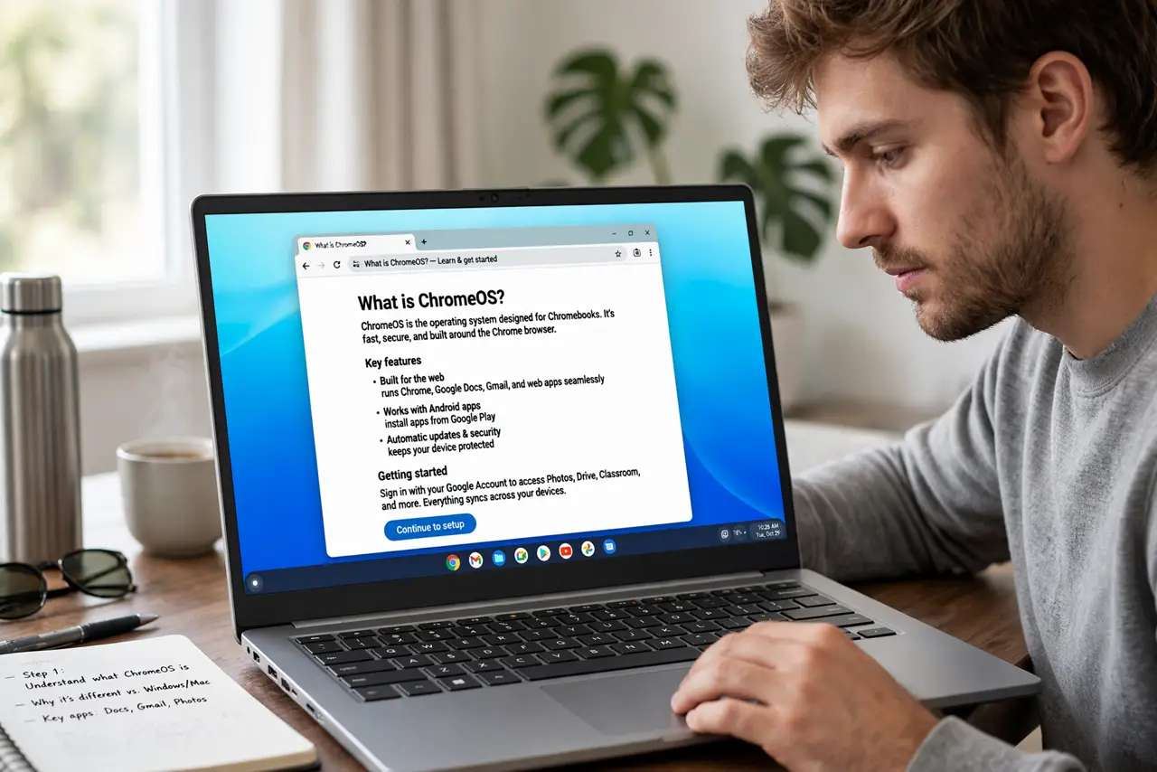 A person carrying out step one: understand what chromeos is.