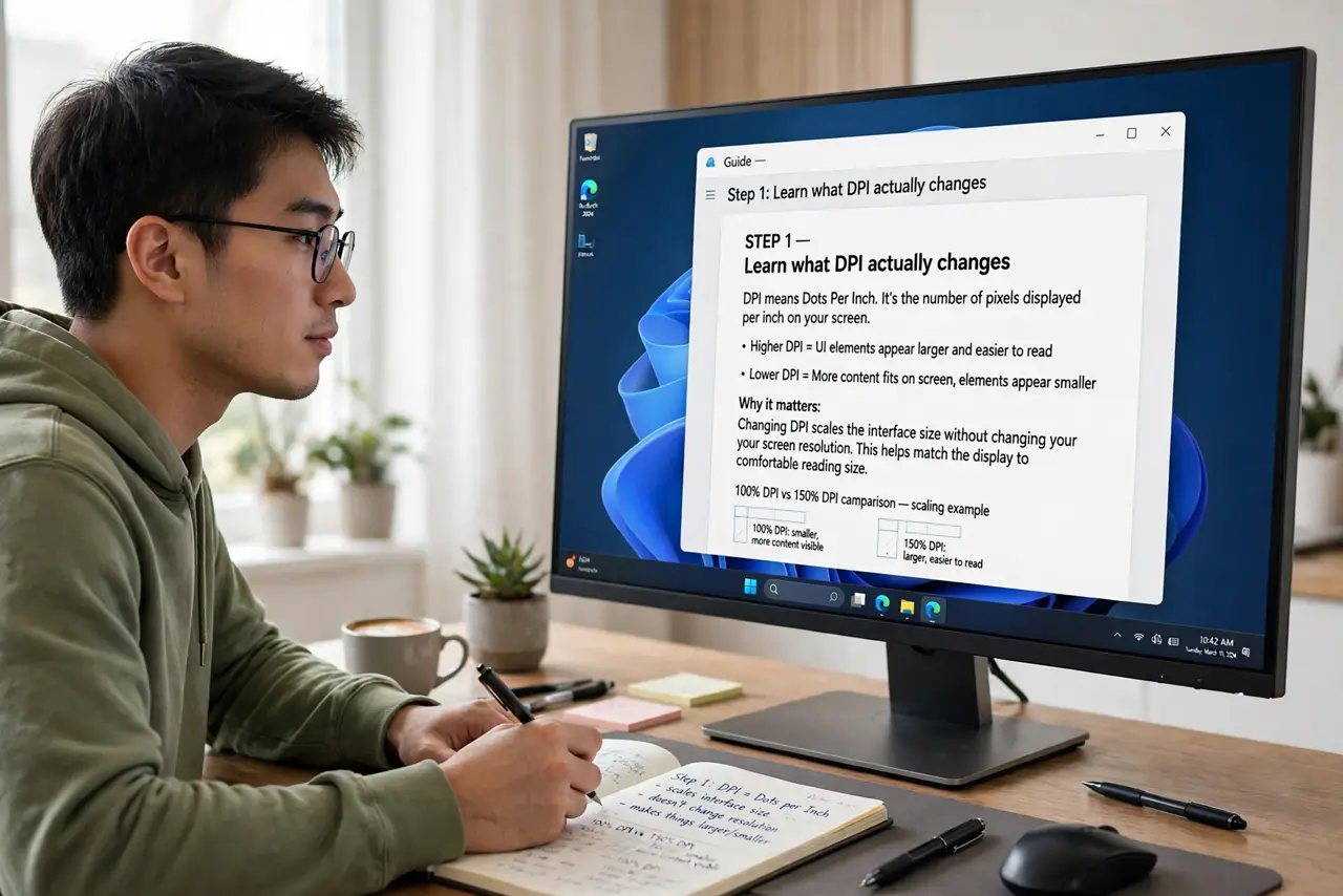 A person doing the guide's first step: Learn what DPI actually changes.
