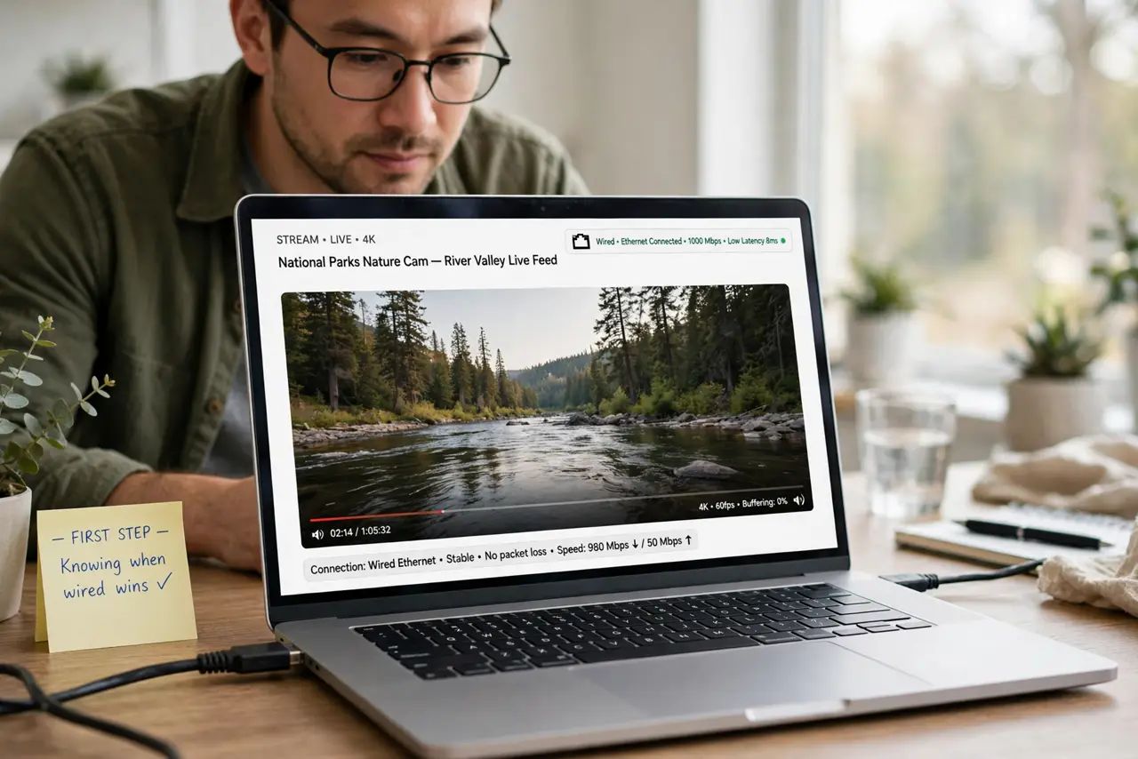 A person carrying out step one: know when wired wins.