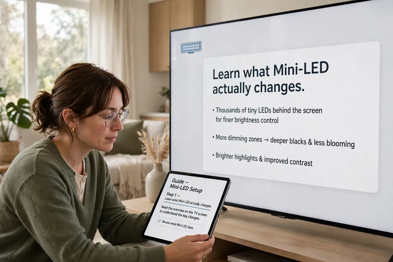 A person doing the guide's first step: Learn what Mini-LED actually changes.
