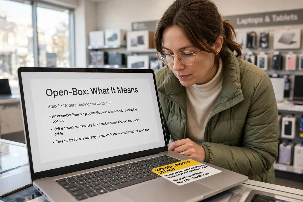A person carrying out step one: understand what 'open-box' means.