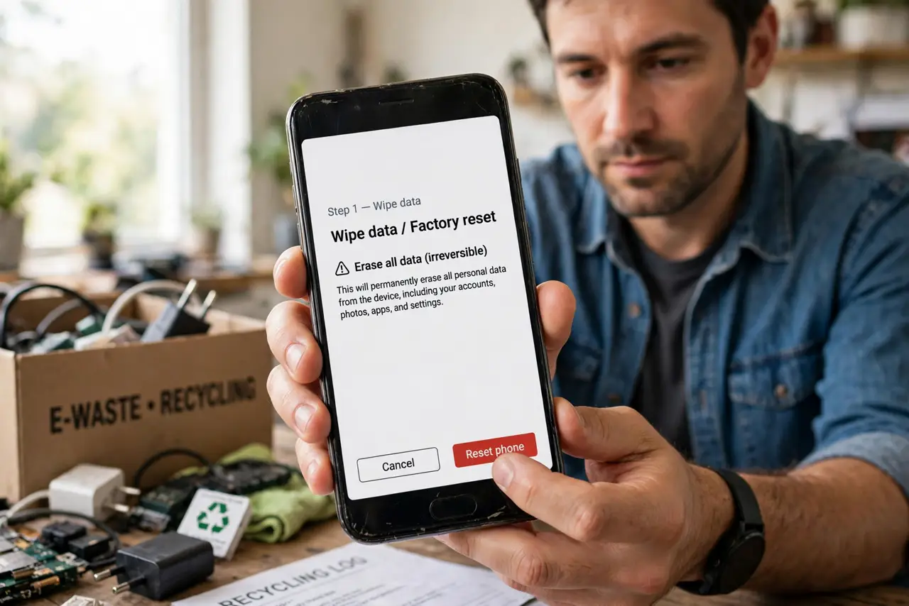 A person carrying out step one: wipe your data first.