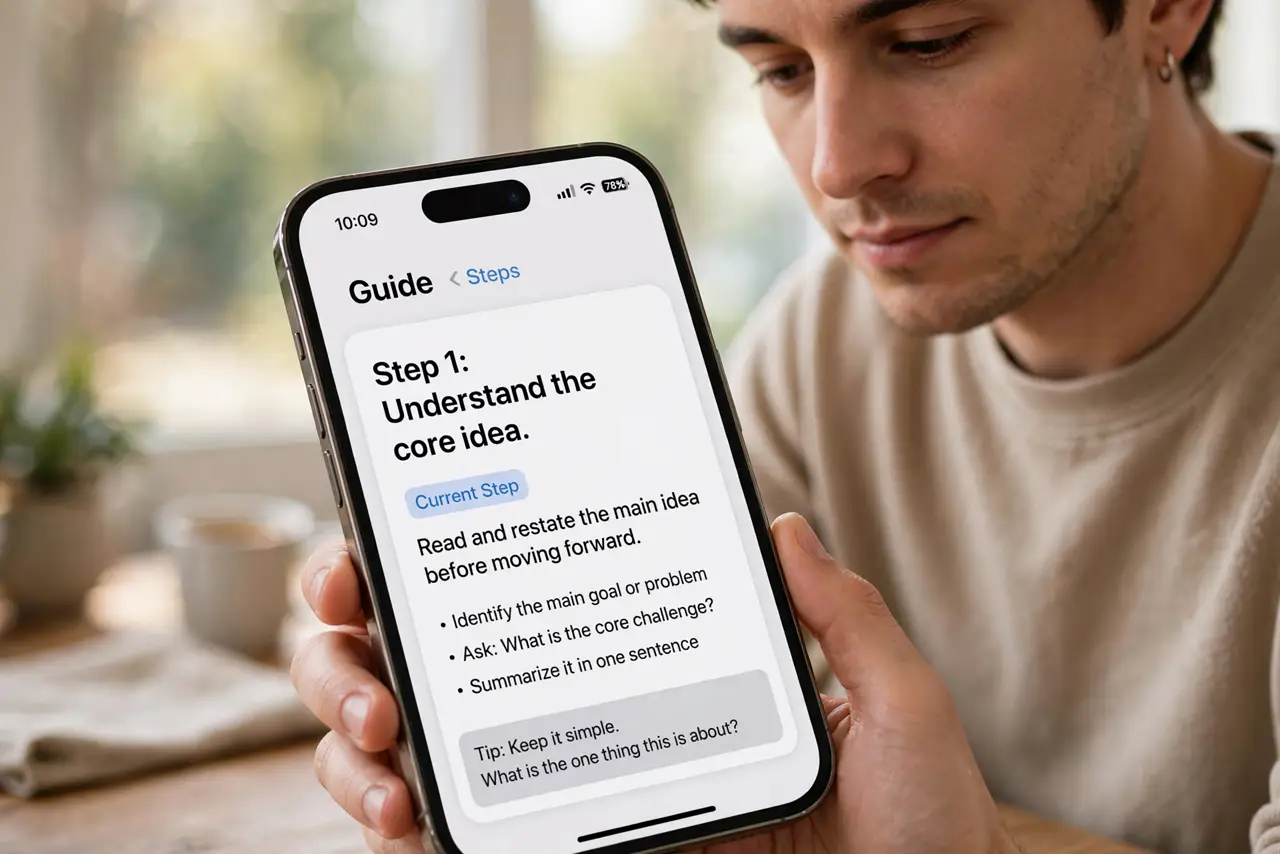 A person doing the guide's first step: Understand the core idea.