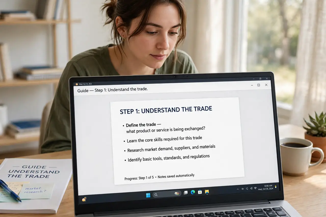 A person doing the guide's first step: Understand the trade.