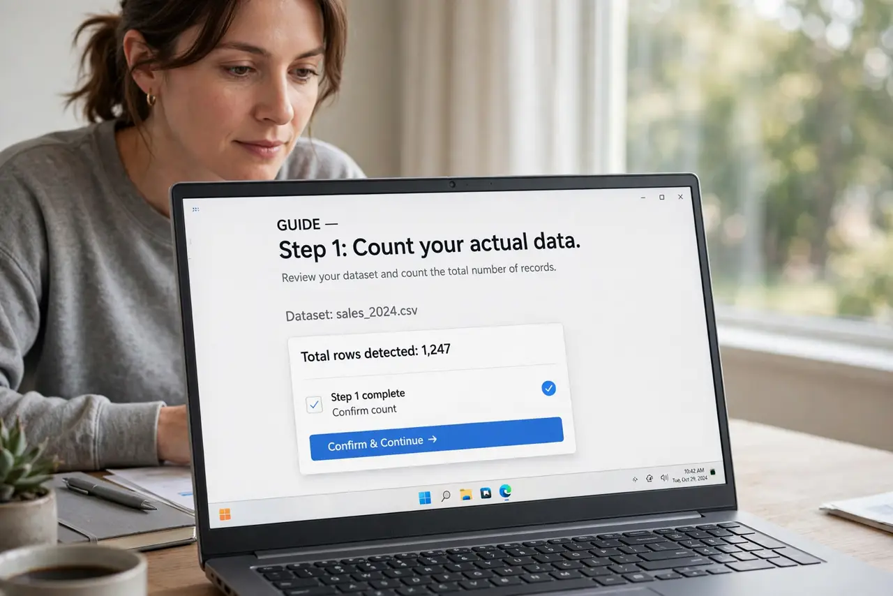 A person doing the guide's first step: Count your actual data.