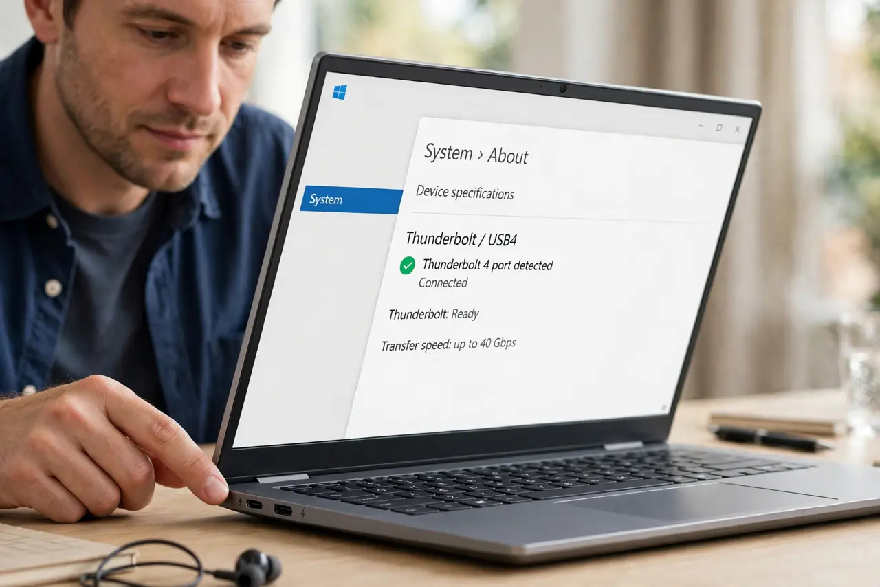 A person carrying out step one: confirm you have a thunderbolt port.