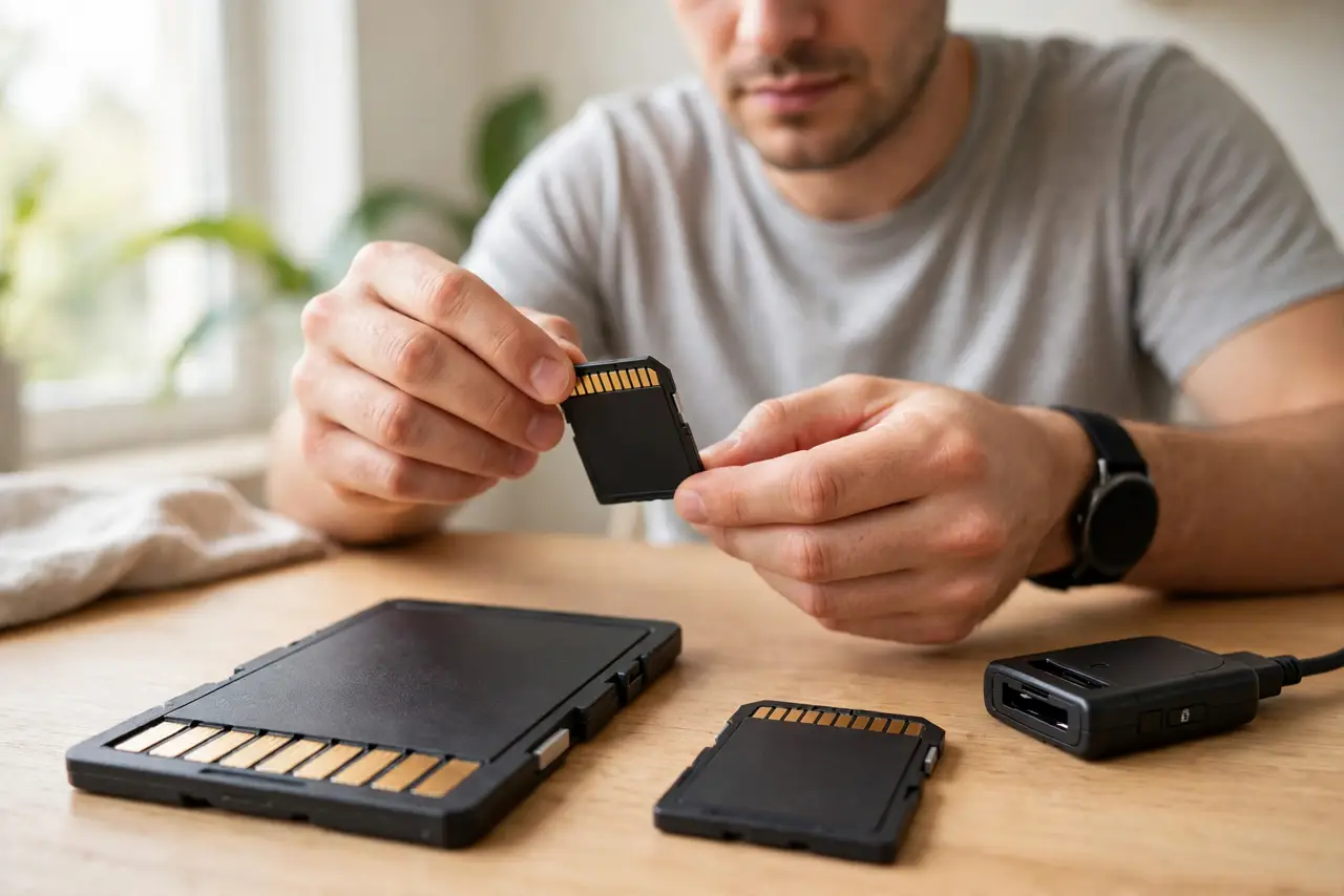 A person doing the guide's first step: Flip the card over.