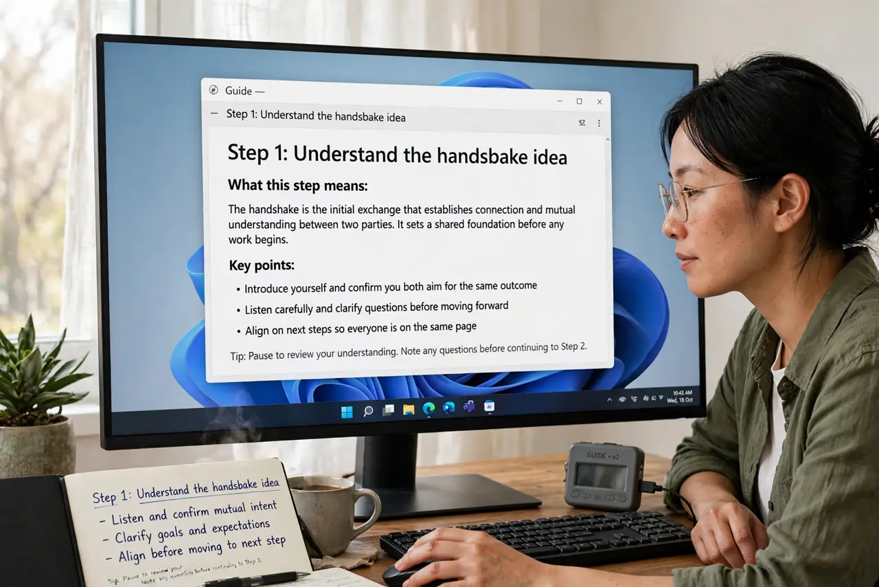 A person doing the guide's first step: Understand the handshake idea.