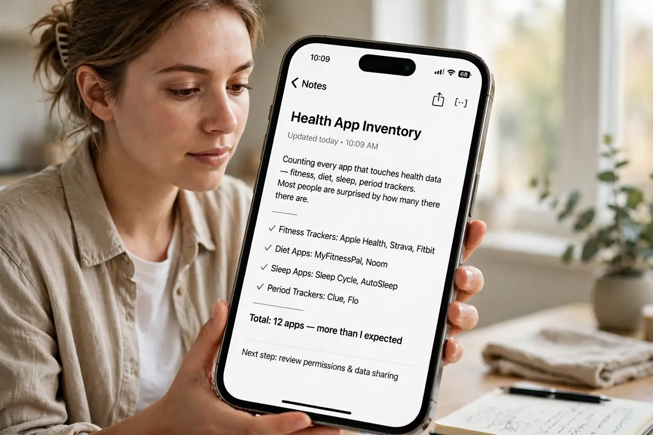 A person performing the first step of the guide: Inventory your health apps.