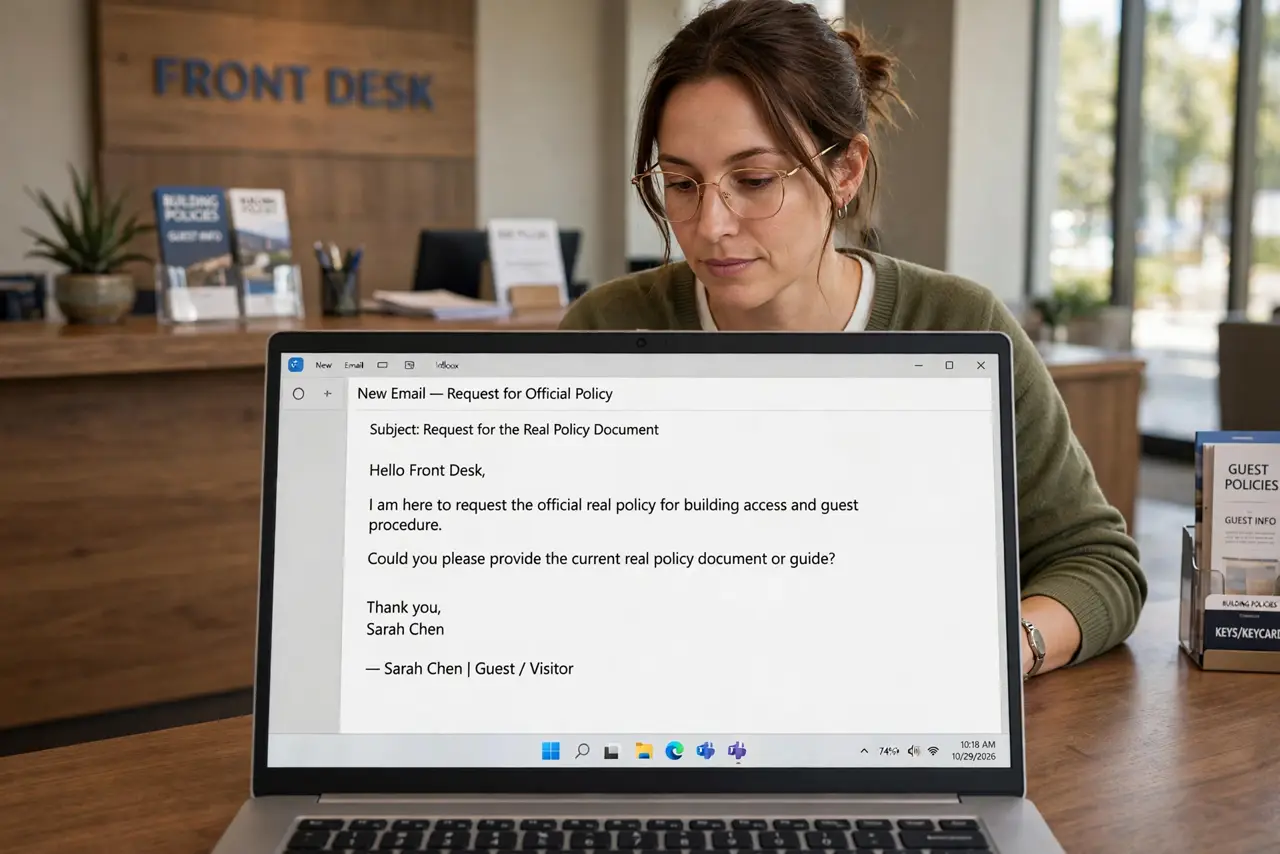 Step 1 in action for Hotel Wi-Fi Asks You to Log In Hourly: Ask the front desk for the real policy.