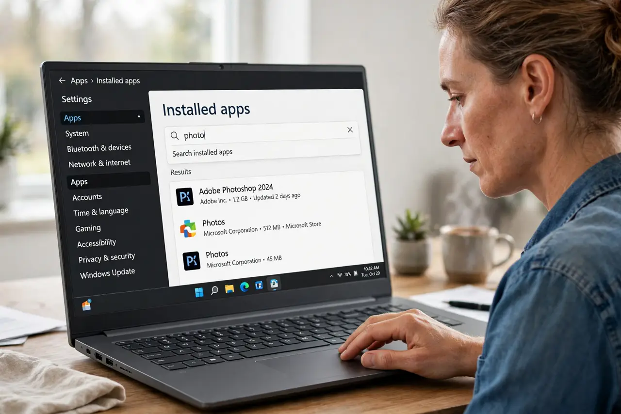 A person performing the first step: Search Installed apps for the app.