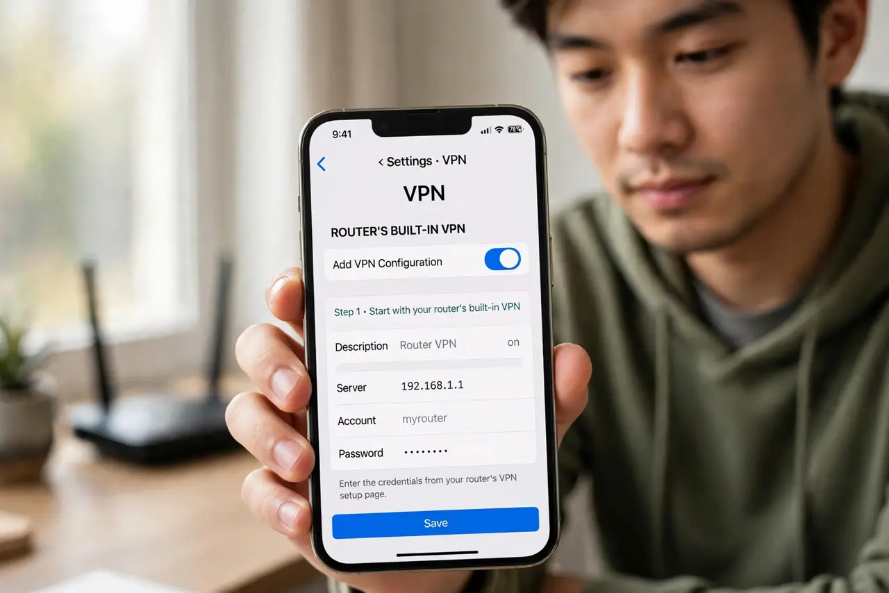 A person doing the guide's first step: Start with your router's built-in VPN.