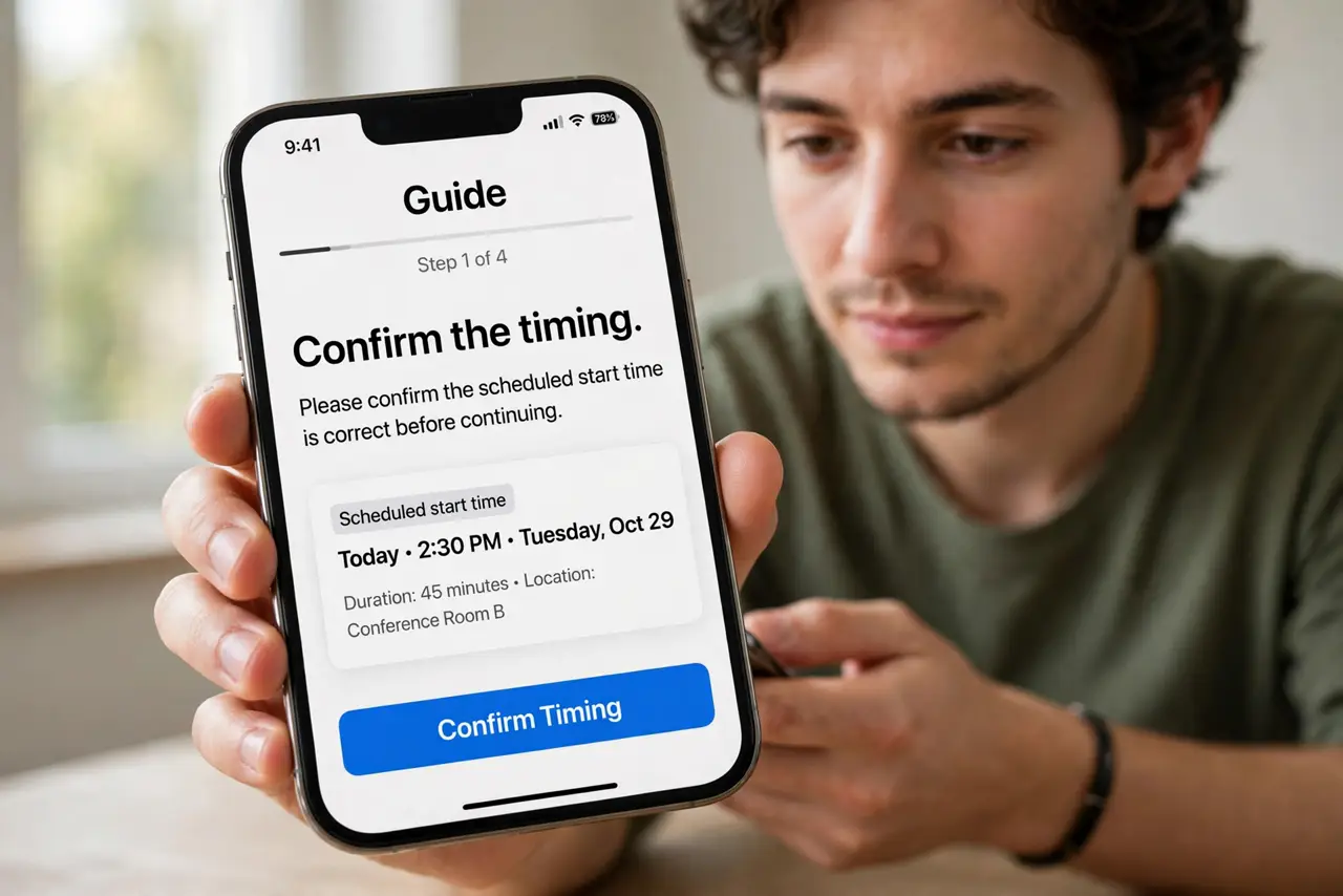 A person doing the guide's first step: Confirm the timing.