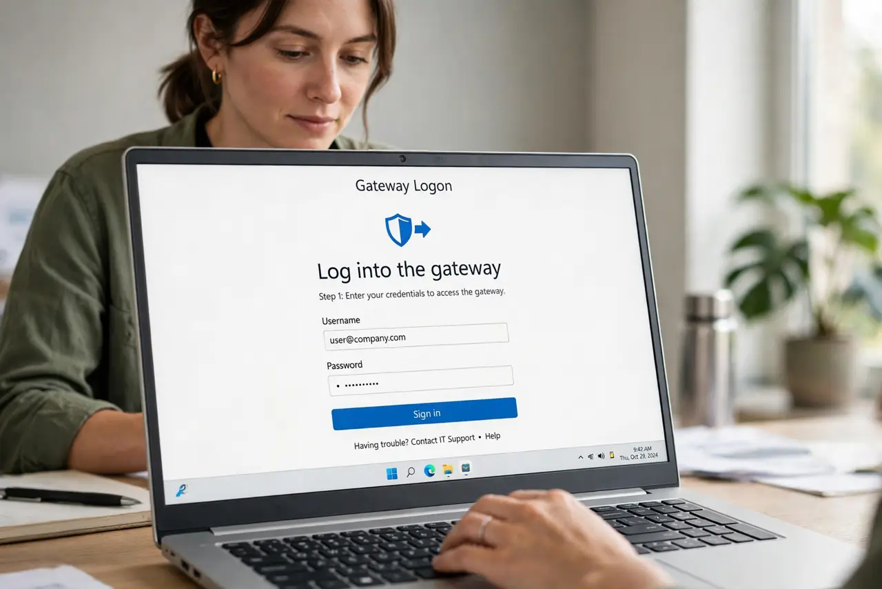 A person doing the guide's first step: Log into the gateway.
